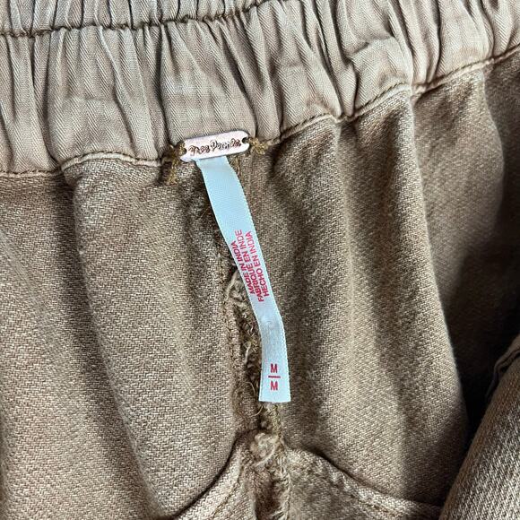 Free People Cool Harbor Wide-Leg Trousers Pants M High-Rise Smocked Tan 275619 - Picture 7 of 15